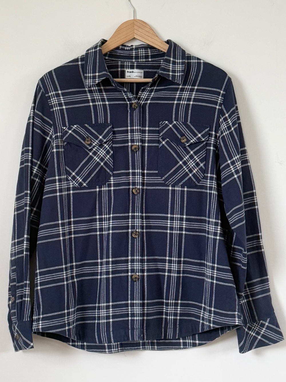 Frank By Frank And Oak Navy Blue Plaid Organic Cotton Flannel Shirt Shacket